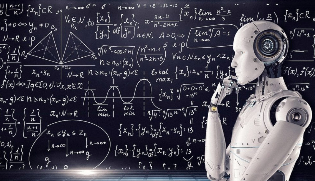 机器人与数学公式，表现人工智能和数据科学